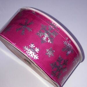 Celebrate It Pink & Silver Snowflake Wired Ribbon 2.5 in x 80 Ft New